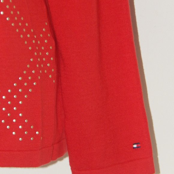 Tommy Hilfiger Golden Studded Knit 100% COTTON V NECK PULLOVER SWEATER - Picture 4 of 6